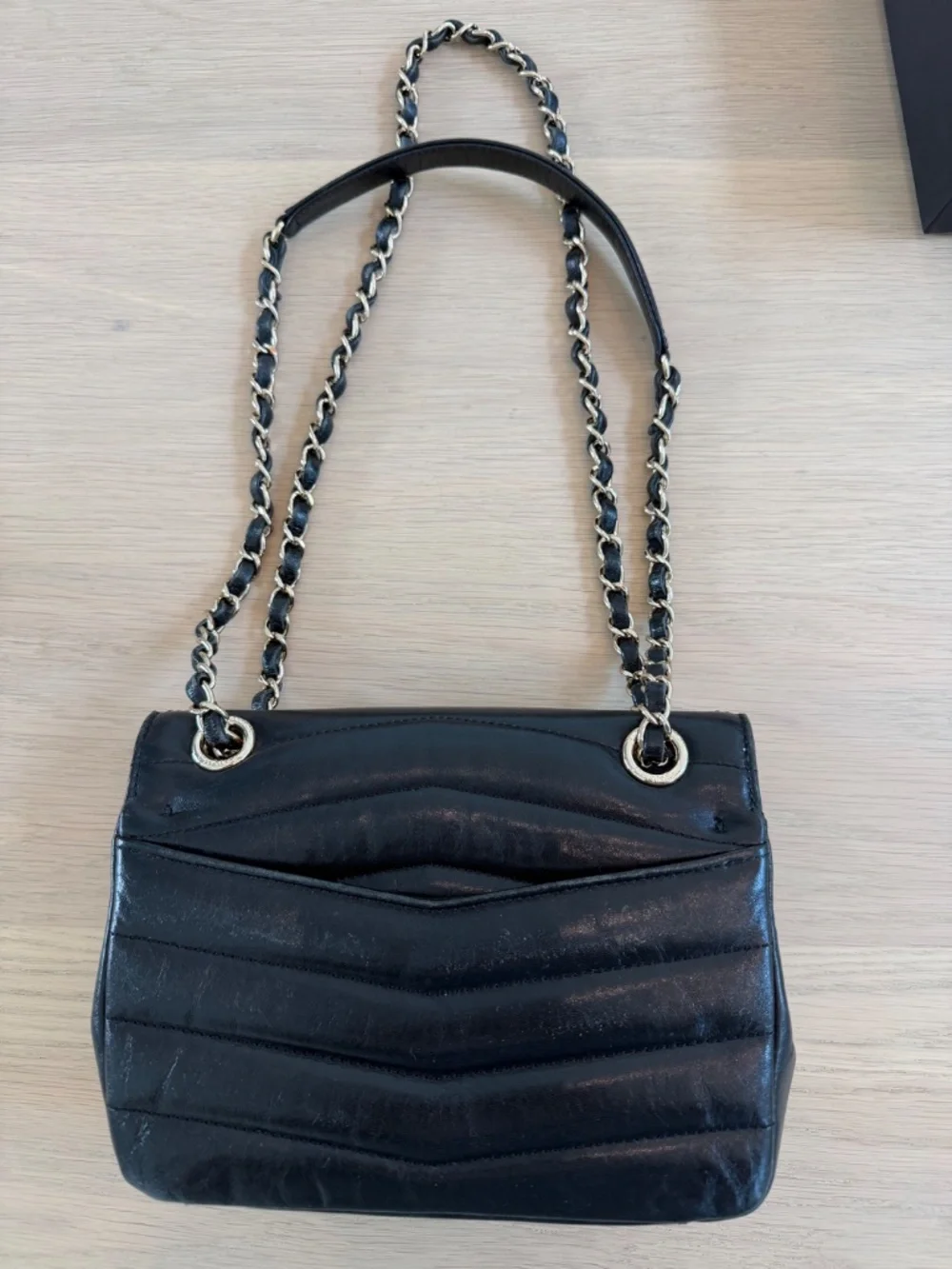 CHANEL reverse chevron CC flap shoulder cross body bag black